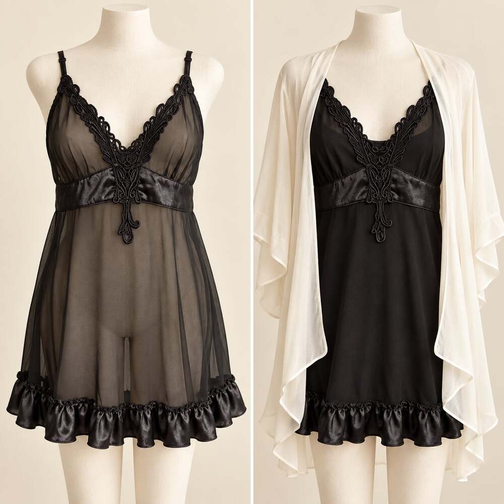 Shirley Black Babydoll Lingerie Size XXL Sheer Ruffle Chemise